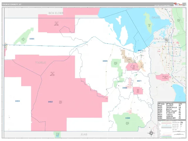 Tooele County, UT ZIP Code Wall Map, Classic style