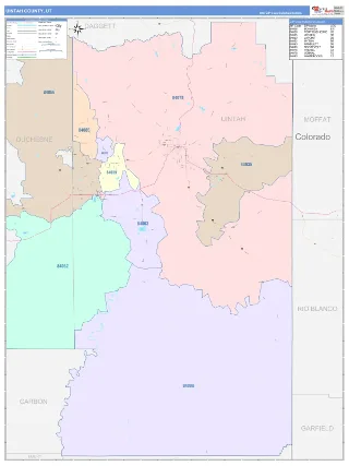 Uintah County, UT ColorCast style ZIP Code wall map