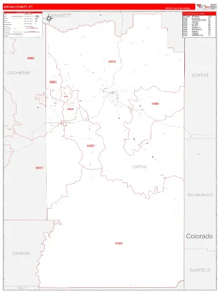 Uintah County, UT RedLine style ZIP Code wall map