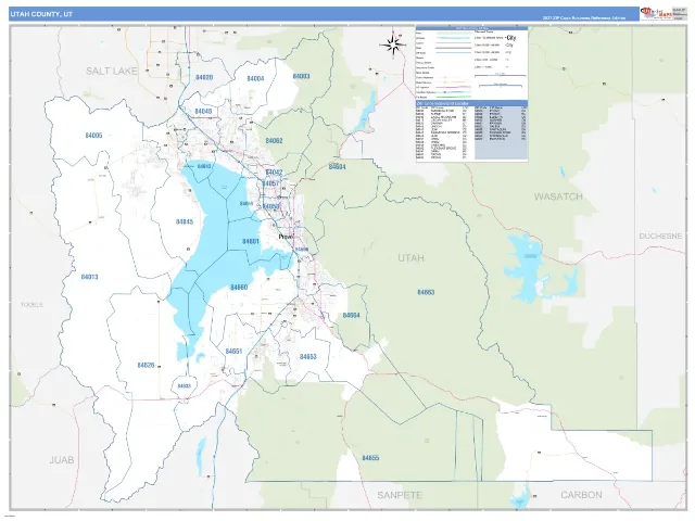 Utah County, UT ZIP Code Wall Map, Business Reference style