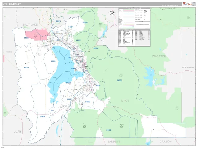Utah County, UT ZIP Code Wall Map, Classic style