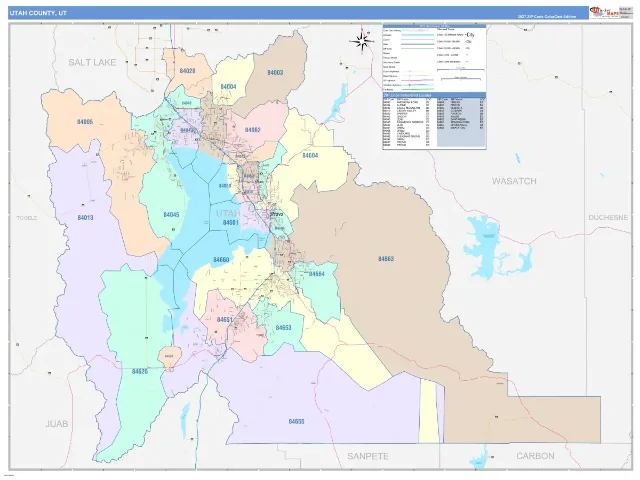 Utah County, UT ZIP Code Wall Map, ColorCast style