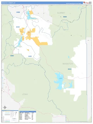 Wasatch County, UT Business Reference style ZIP Code wall map