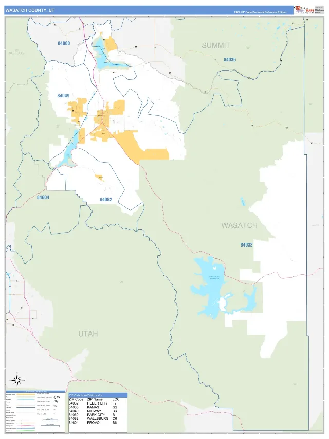 Wasatch County, UT ZIP Code Wall Map, Business Reference style