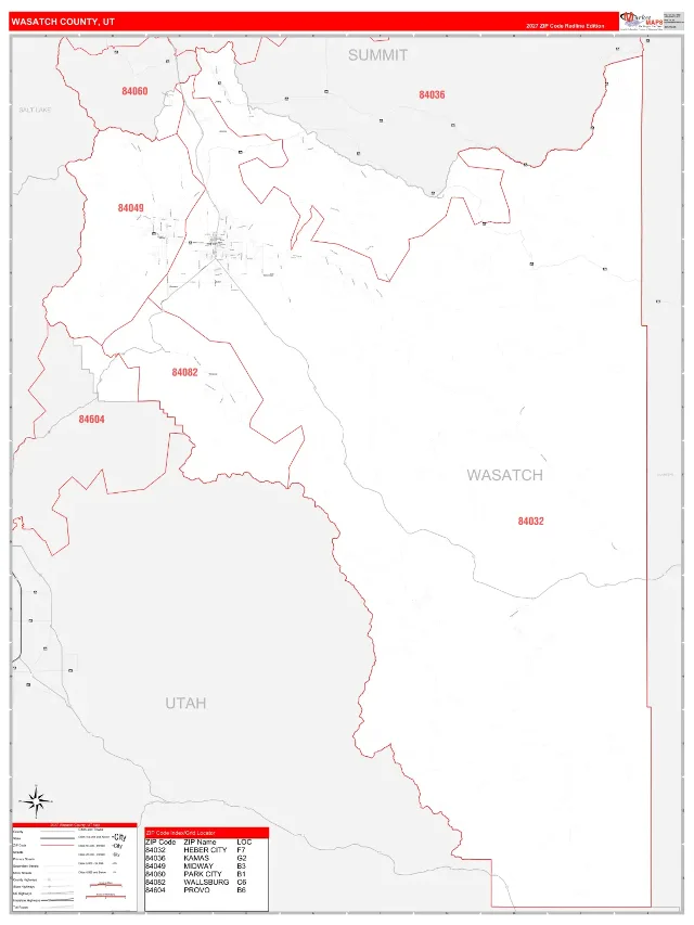 Wasatch County, UT ZIP Code Wall Map, RedLine style