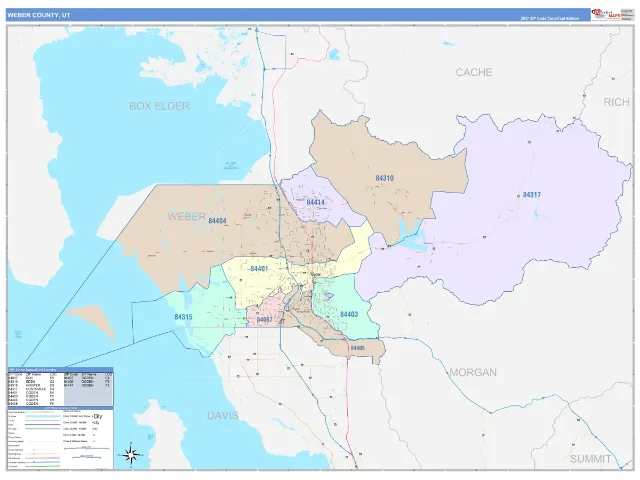 Weber County, UT ZIP Code Wall Map, ColorCast style