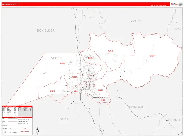 Weber County, UT ZIP Code Wall Map, RedLine style