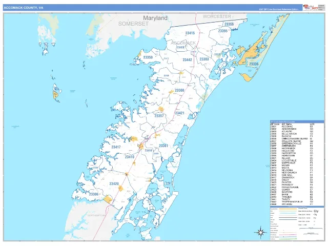 Accomack County, VA ZIP Code Wall Map, Business Reference style