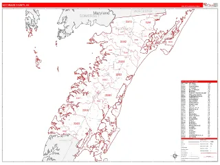 Accomack County, VA RedLine style ZIP Code wall map