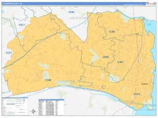 Alexandria County, VA Business Reference style ZIP Code wall map