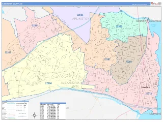 Alexandria County, VA ColorCast style ZIP Code wall map