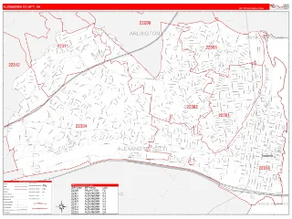 Alexandria County, VA RedLine style ZIP Code wall map