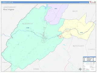 Alleghany County, VA ColorCast style ZIP Code wall map