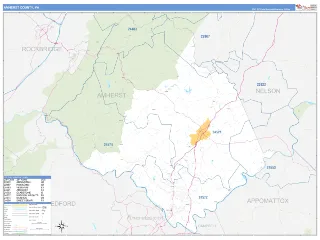Amherst County, VA Business Reference style ZIP Code wall map