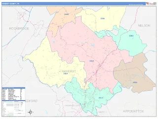 Amherst County, VA ColorCast style ZIP Code wall map