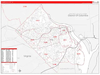 Arlington County, VA RedLine style ZIP Code wall map