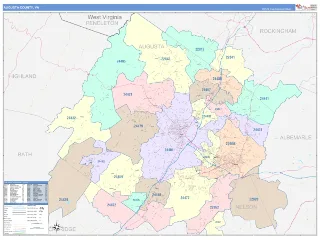 Augusta County, VA ColorCast style ZIP Code wall map