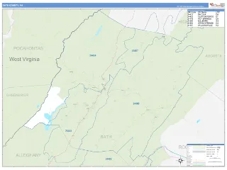 Bath County, VA Business Reference style ZIP Code wall map