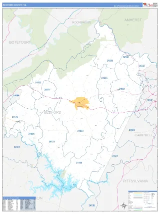 Bedford County, VA Business Reference style ZIP Code wall map