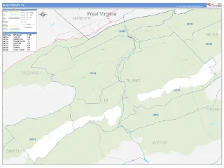Bland County, VA Business Reference style ZIP Code wall map