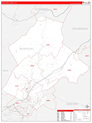Botetourt County, VA RedLine style ZIP Code wall map