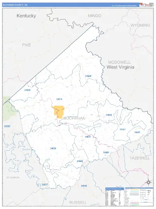 Buchanan County, VA Business Reference style ZIP Code wall map