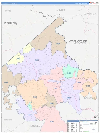 Buchanan County, VA ColorCast style ZIP Code wall map