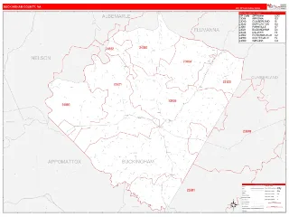 Buckingham County, VA RedLine style ZIP Code wall map