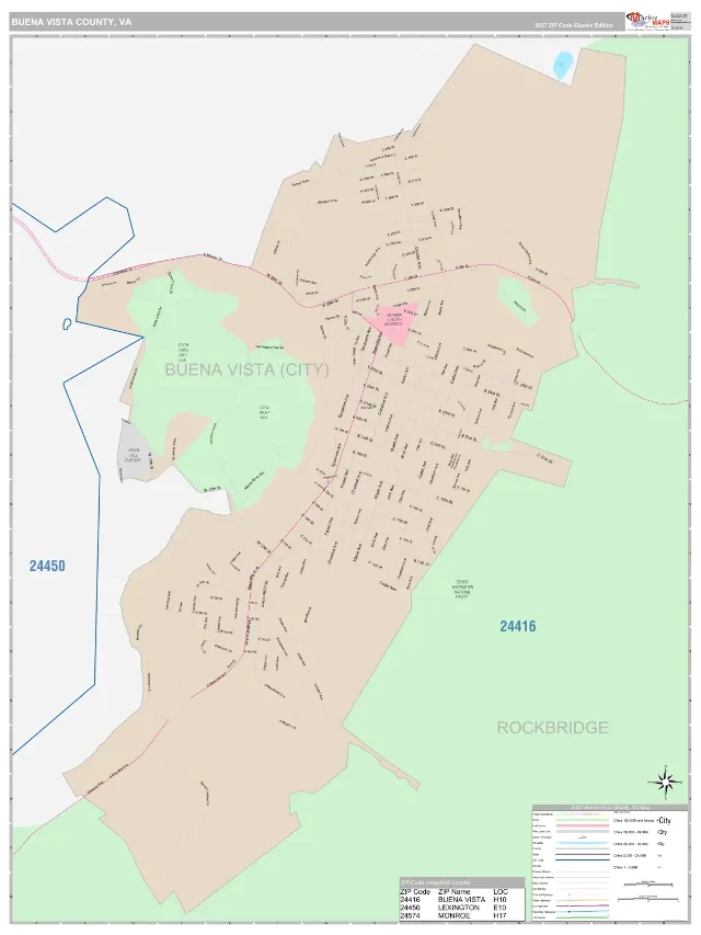 Buena Vista County, VA ZIP Code Wall Map, Classic style