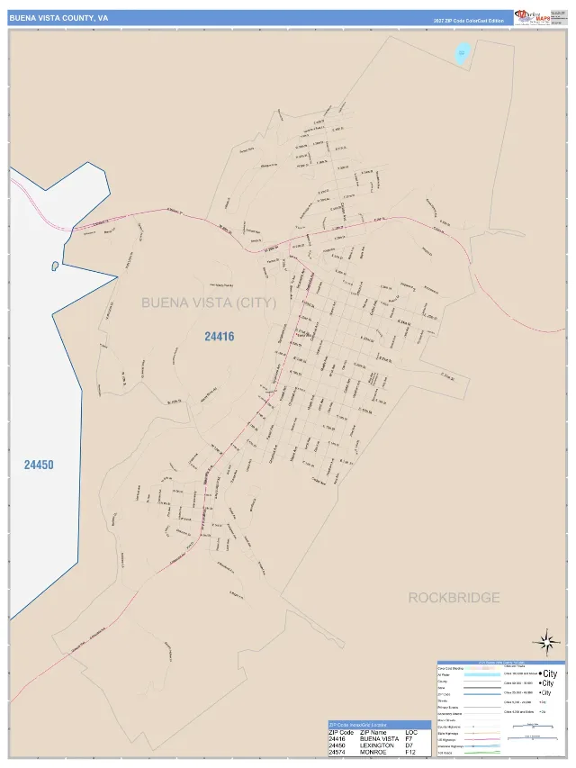 Buena Vista County, VA ZIP Code Wall Map, ColorCast style