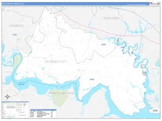 Charles City County, VA Business Reference style ZIP Code wall map