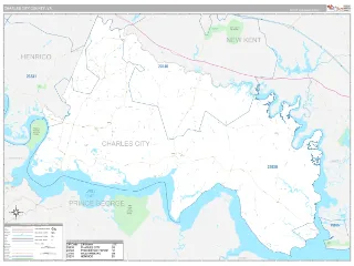 Charles City County, VA Classic style ZIP Code wall map