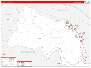Charles City County, VA RedLine style ZIP Code wall map