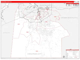 Chesapeake County, VA RedLine style ZIP Code wall map