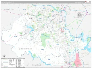 Chesterfield County, VA Classic style ZIP Code wall map