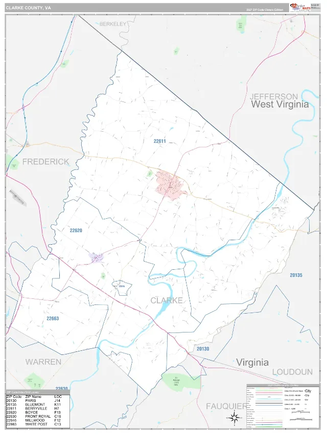 Clarke County, VA ZIP Code Wall Map, Classic style