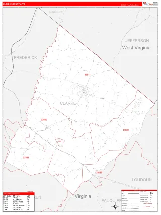 Clarke County, VA RedLine style ZIP Code wall map