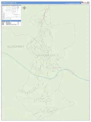 Covington County, VA Business Reference style ZIP Code wall map