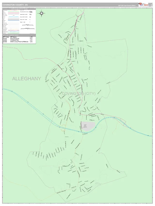 Covington County, VA ZIP Code Wall Map, Classic style