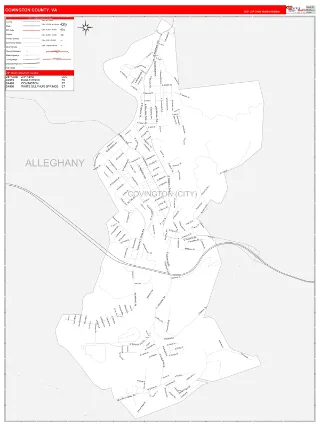Covington County, VA RedLine style ZIP Code wall map