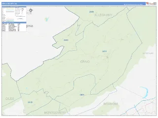 Craig County, VA Business Reference style ZIP Code wall map