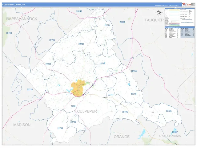 Culpeper County, VA ZIP Code Wall Map, Business Reference style