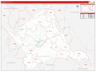 Culpeper County, VA RedLine style ZIP Code wall map