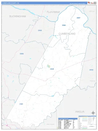 Cumberland County, VA Business Reference style ZIP Code wall map