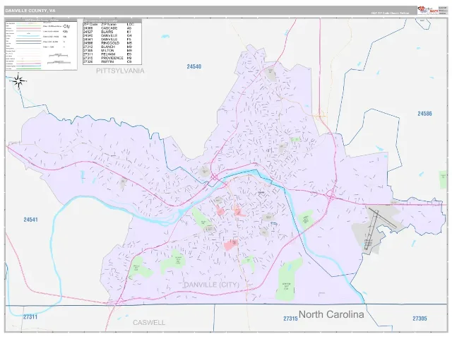 Danville County, VA ZIP Code Wall Map, Classic style