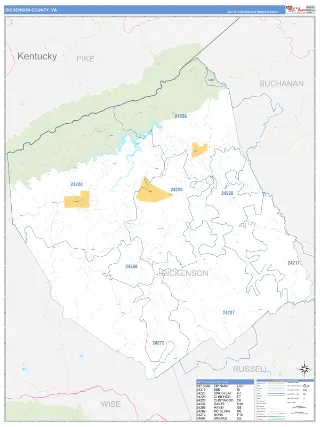 Dickenson County, VA Business Reference style ZIP Code wall map