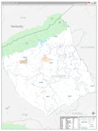 Dickenson County, VA Classic style ZIP Code wall map