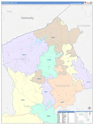 Dickenson County, VA ColorCast style ZIP Code wall map