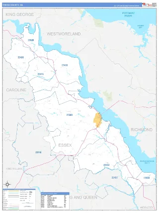 Essex County, VA Business Reference style ZIP Code wall map