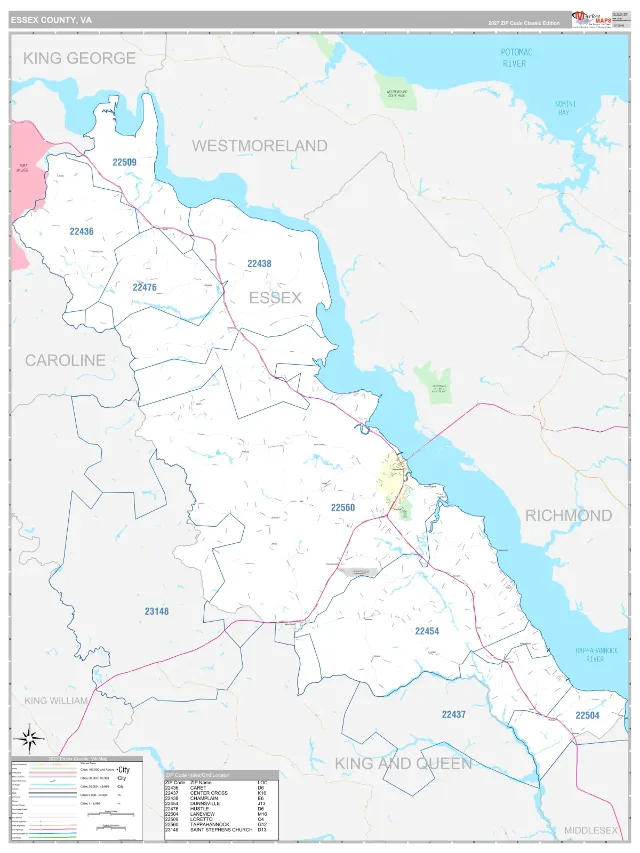 Essex County, VA ZIP Code Wall Map, Classic style
